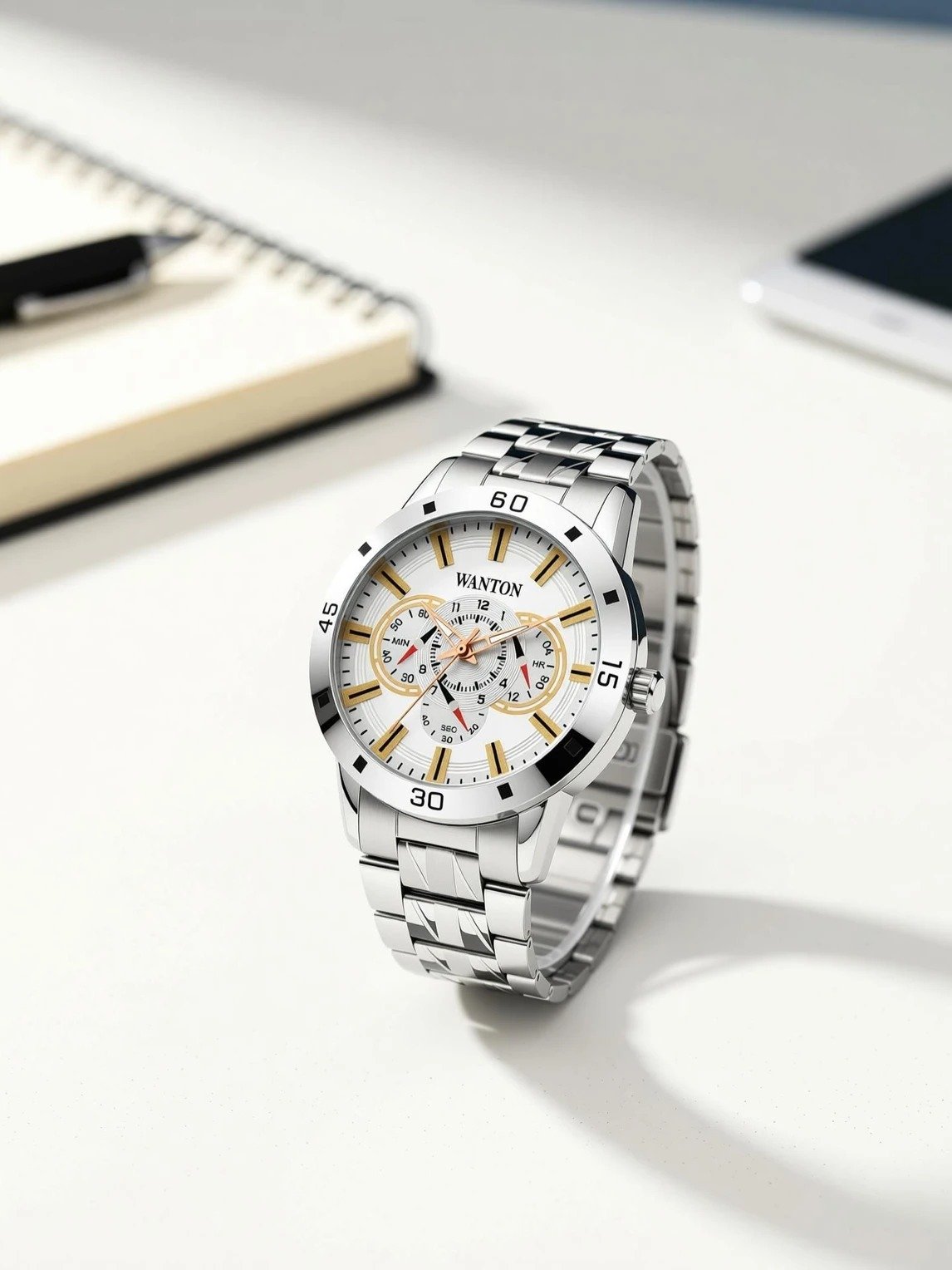 WANTON steel chain attractive white chrono analog watch