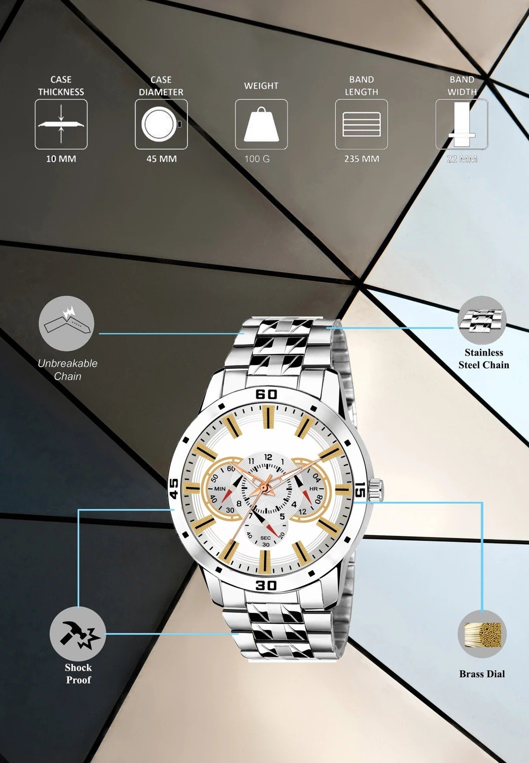 WANTON steel chain attractive white chrono analog watch