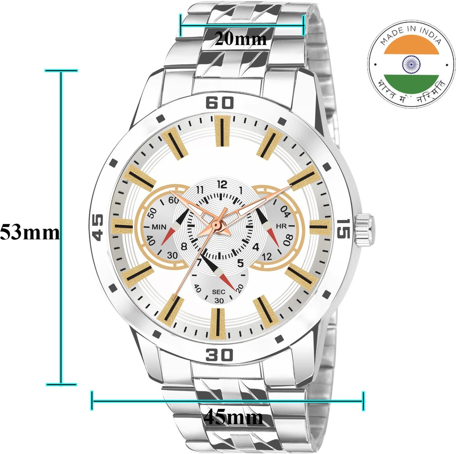 WANTON steel chain attractive white chrono analog watch