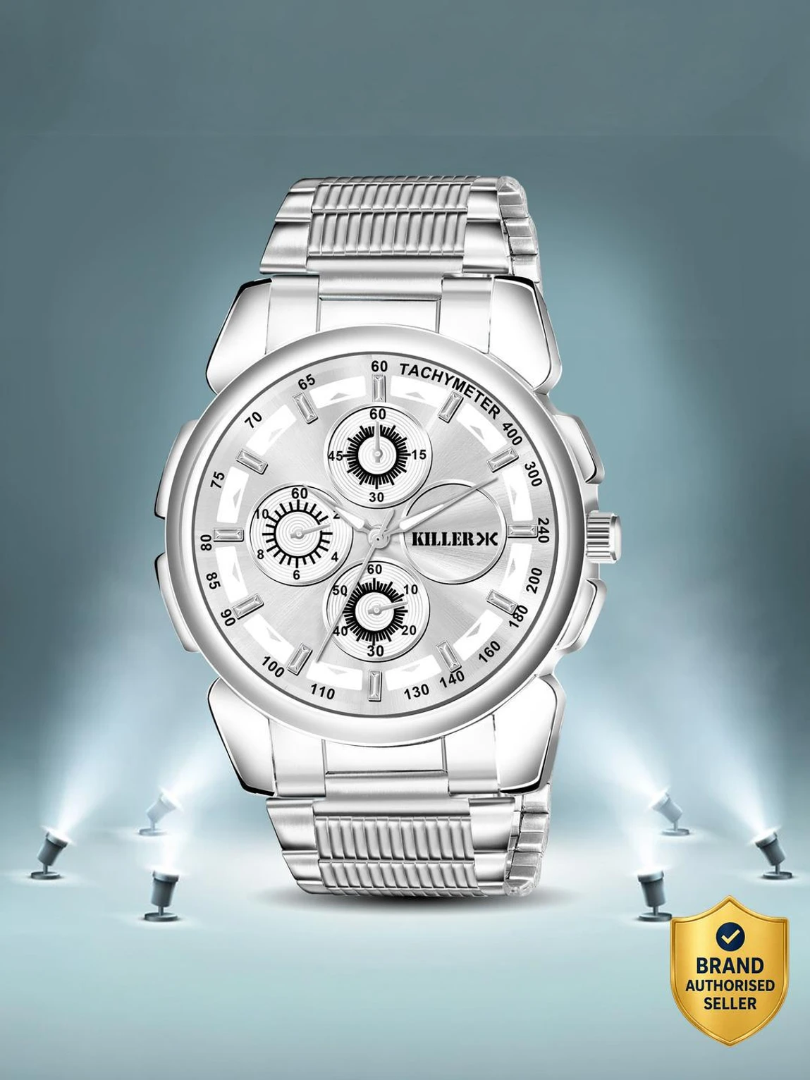 KILLER Premium Quality Round White Dial and Silver Chain foatch