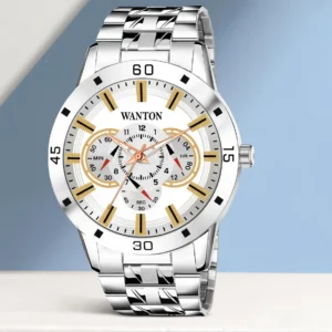 WANTON steel chain attractive white chrono analog watch