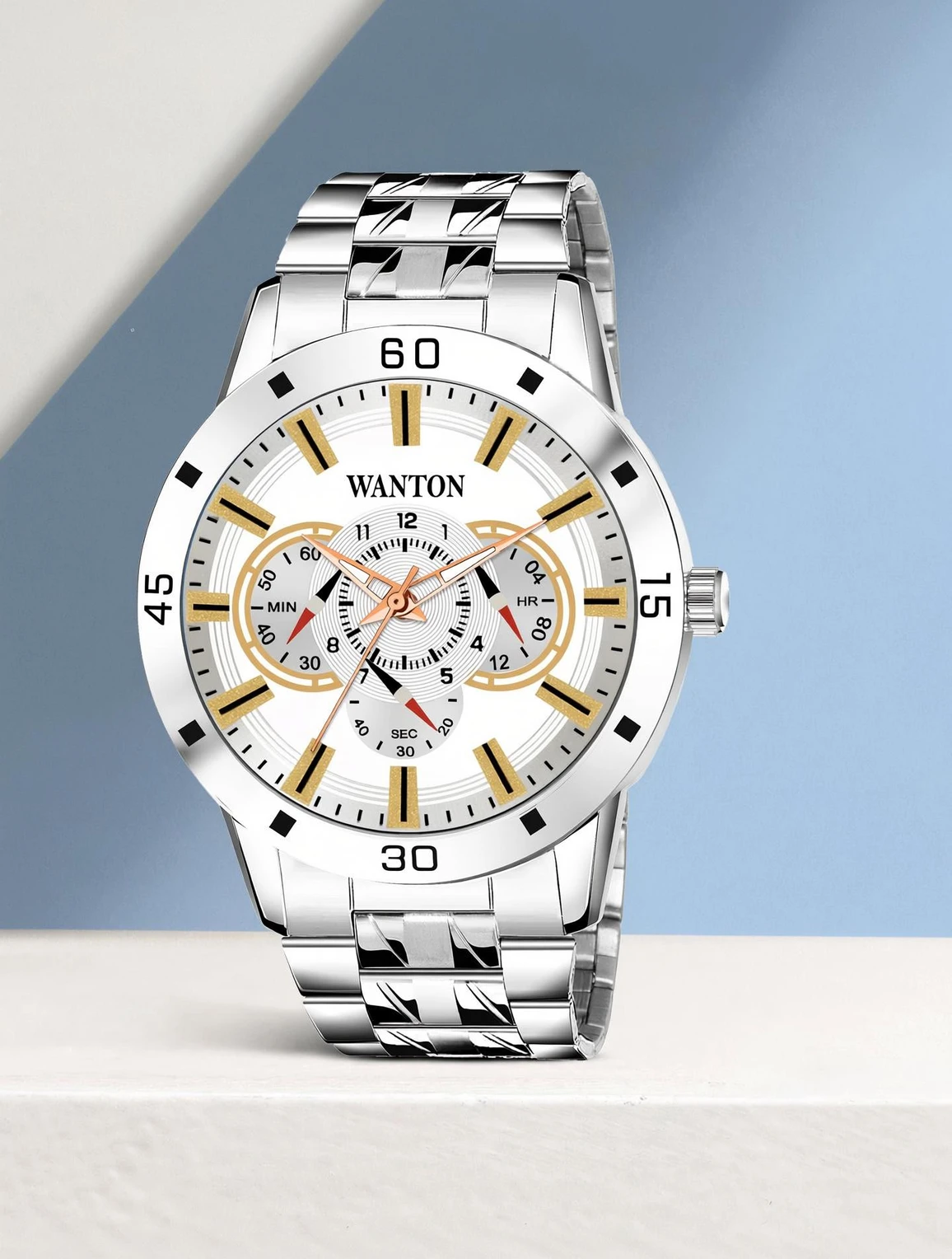 WANTON steel chain attractive white chrono analog watch