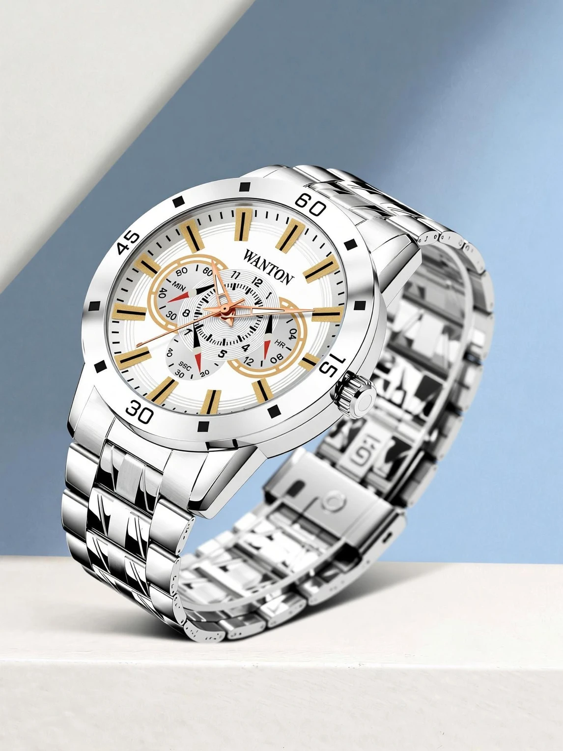 WANTON steel chain attractive white chrono analog watch