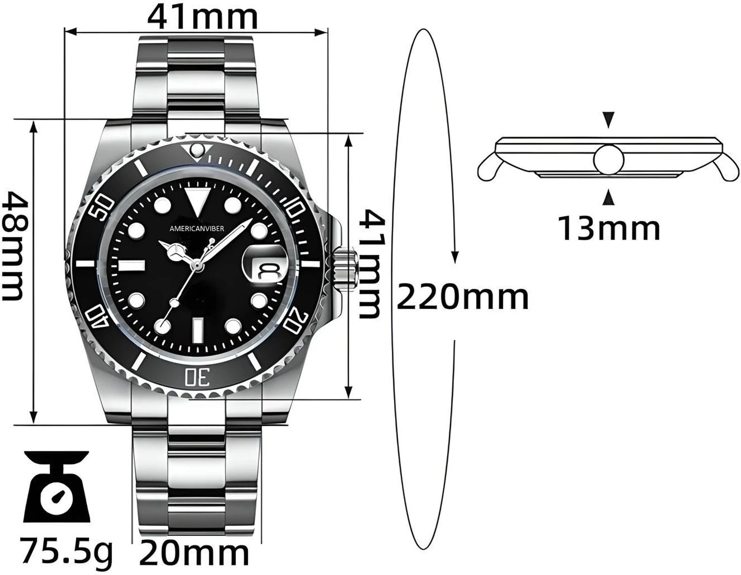 Americanviber Adjustable Free Size Lock Date Function watch