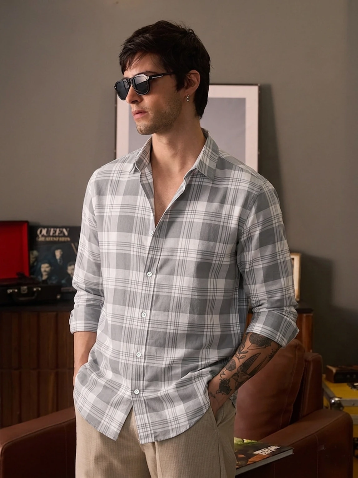 SHIRTZONE Men Slim Fit Checkered Spread Collar Casual Shirt